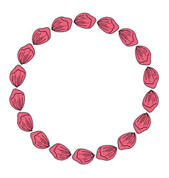 Round Frame In Cute Pink Flower Petals On White