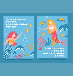 Set Mermaid Sea Theme Party Invitation Design