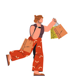 Woman Shopper With Bag Run To Supermarket Or Store