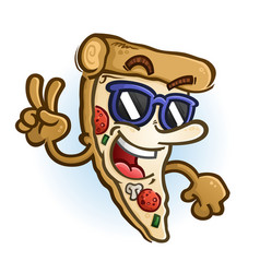 Cool Slice Of Pizza Cartoon Giving Peace Sign