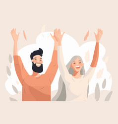 A Joyful Young Couple With Open Arms Expressing