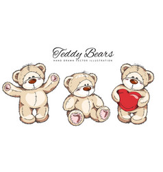 Cute Hand Drawn Teddy Bear Toy Set Sketch