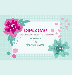 Cute Diploma Template For Kids With Flowers