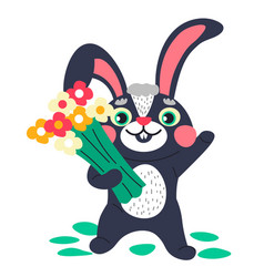 Rabbit Holding Bouquet Of Flowers Greeting