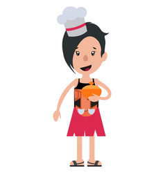 Cartoon Woman With Chef Hat On White Background