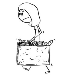 Cartoon Unhappy And Tired Woman Carrying Big