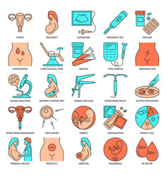 Gynecology And Obstetrics Icon Set In Colored Line