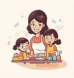 Mother And Children Cooking In The Kitchen