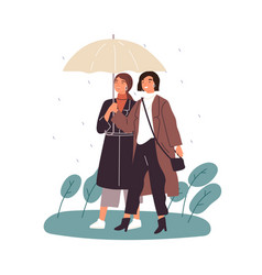 Two Female Friends Walking Under Umbrella At Rainy