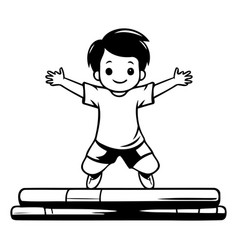 Happy Boy Jumping On Bamboo Raft Cartoon Kid