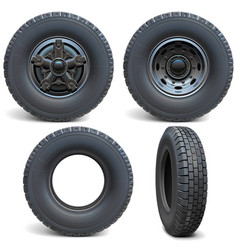 Front And Rear Truck Tires With Black Disks