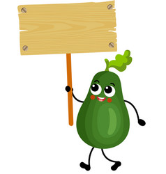 Funny Avocado Mascot Holding A Wooden Sign