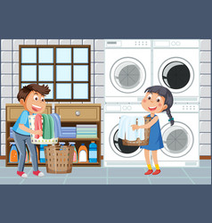 Scene With Kids Doing Laundry