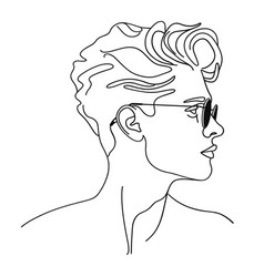 Male Face In Line Art Style Minimal Portrait