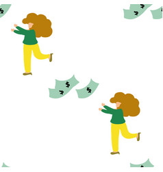 Seamless Pattern Woman With Money Wealth Income