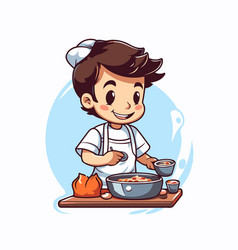 A Boy Cooking In The Kitchen Cartoon Style