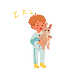 Sleepy Boy With Bunny At Bedtime Cute Kid In Blue