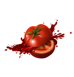 Sliced Bright Red Tomato With Juice Splash