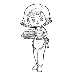 Coloring Book For Kids Girl And Burgers On A Tray