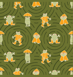 Frog Pattern In Yellow Rain Clothes Over Seamless