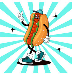 Funny Hot Dog Retro Groovy Character