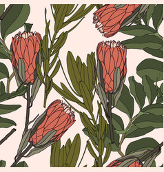 Seamless Tropical Pattern With Protea Flowers