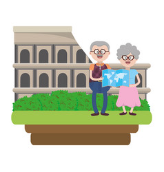 Elderly Couple Sightseeing Cartoon