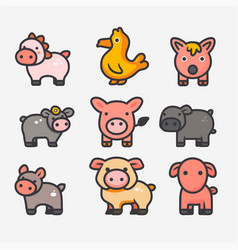 Nine Cartoon Farm Animals Including Different