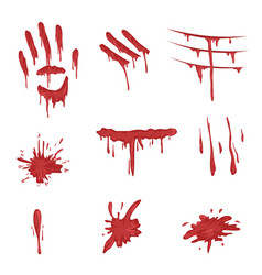 Blood Spatters Set Red Palm Prints Finger Smears