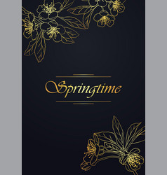 Card With Stylized Cherry Blossom Golden