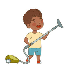 Little African American With Vacuum Cleaner