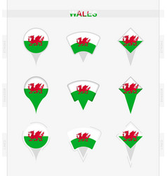 Wales Flag Set Of Location Pin Icons Of Flag