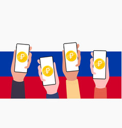 Digital Ruble Rub Coins On Mobile Screen Of