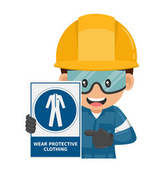 Industrial Worker With Safety Suit Mandatory Use