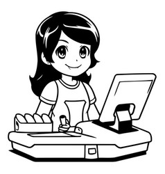 A Cute Girl Working On Laptop Computer