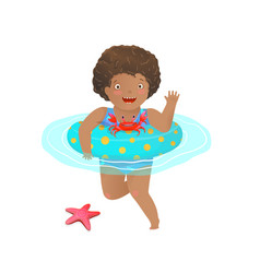 Cute African Girl Kid Swimming With Inflatable