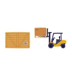 Forklift Truck Unloading Pallet With Boxes