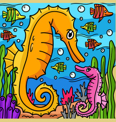 Sea Horse Marine Animal Colored Cartoon