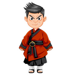 Angry Asian Ninja Boy In Traditional Garb