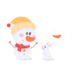 Cute Snowman With Red Scarf And Wool Knitted Hat