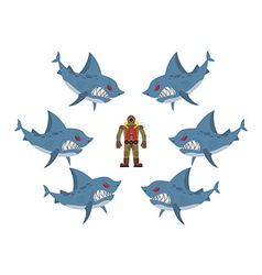 Angry Sharks Surrounded Man In Old Diving Suit