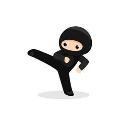 Cute Ninja Kicking Isolated On White Background