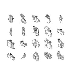 Hot Fire Lable Flame Tag Isometric Icons Set