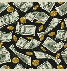 Money Pattern With 100 Us Dollar Bills Gold Coins