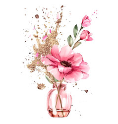 Pink Flower In A Vase Champagne Animation Printed