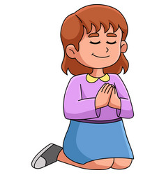 Girl Praying Cartoon Colored Clipart