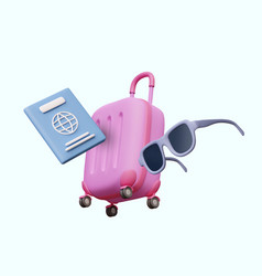 Set Of Tourist Realistic Pink Plastic Suitcase