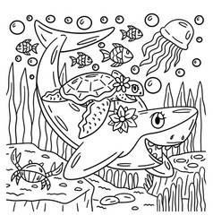 Shark And Turtle Coloring Page For Kids