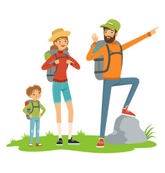 Family Hiking Together Parents And Kid With