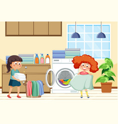 Scene With Kids Doing Laundry